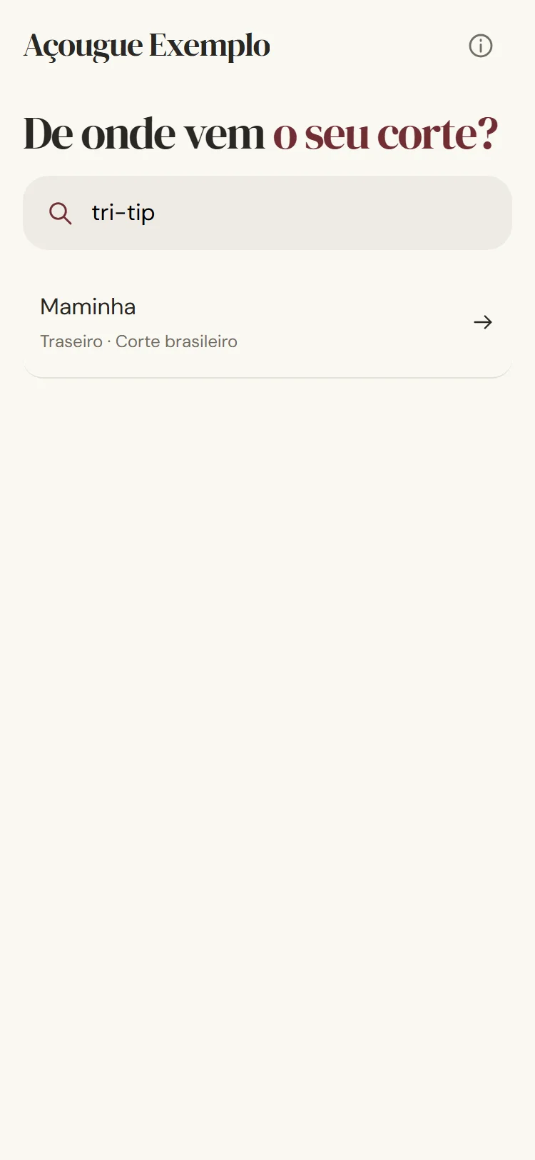 Busca por tri-tip no celular, que encontra a maminha.